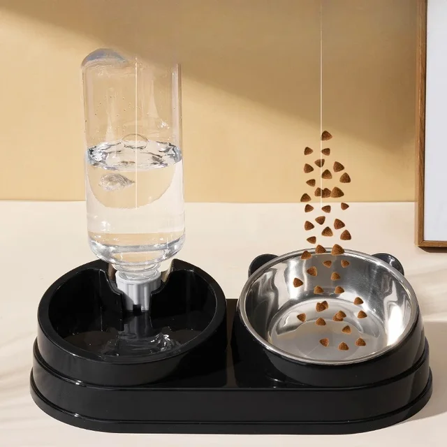Elevated Double Cat & Dog Bowls Automatic Drinking Station with Slanted Design Durable Stainless Steel Pet Water Bowls 2