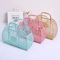 1Pc Large-capacity Bag Hollow Jelly Beach Holiday Portable Tote Reusable Easy To Clean Plastic Bath Basket Toys Storage Basket 2