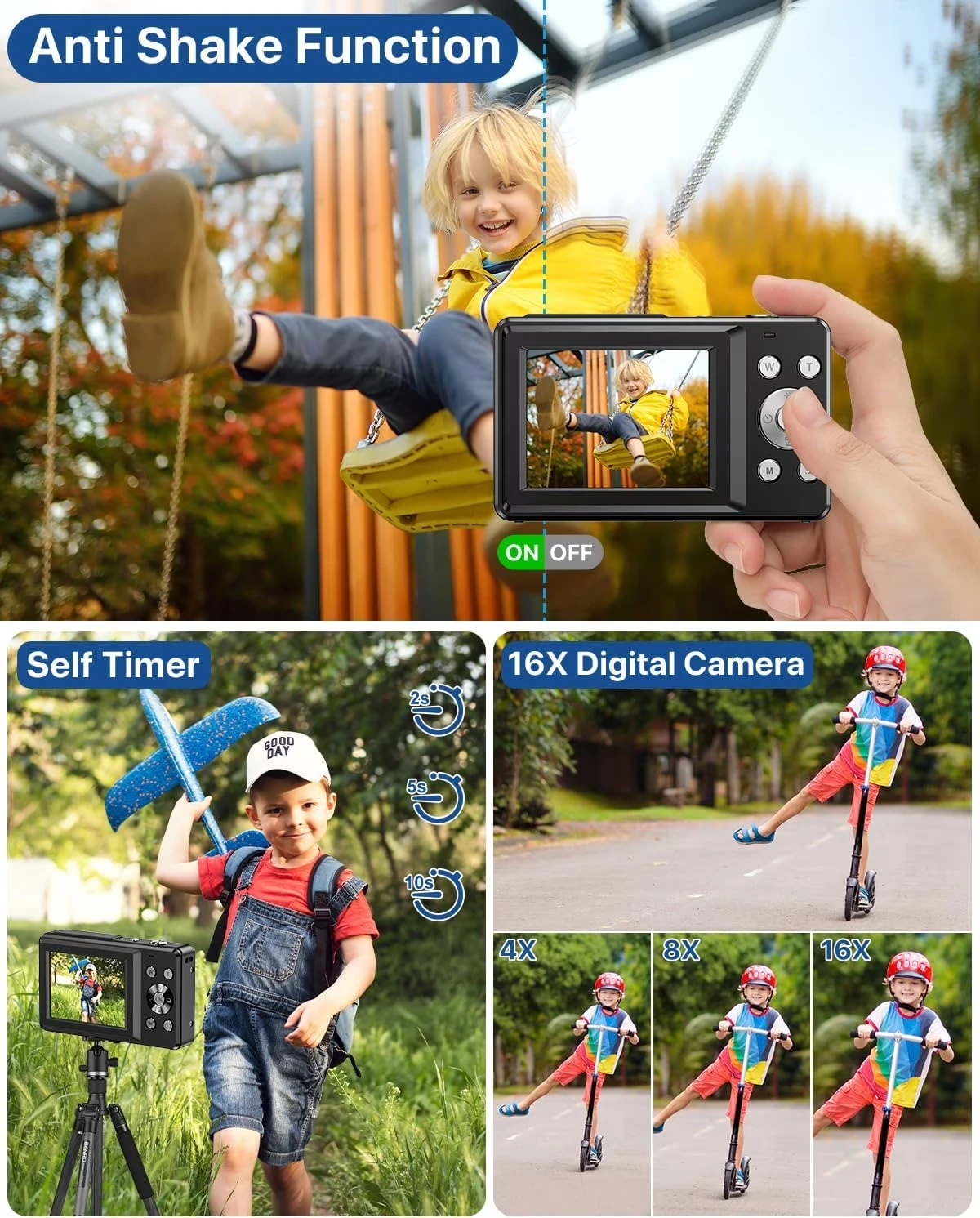 Digital Camera FHD 1080P Digital Camera for Kids Video Camera with 32GB Card 16X Digital Zoom Compact Point and Shoot Camera - 2