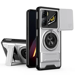 KEYSION Magnetic Phone Case with Slide Camera Protection and Kickstand - Shockproof Cover for nubia Neo 3 5G (Silver)