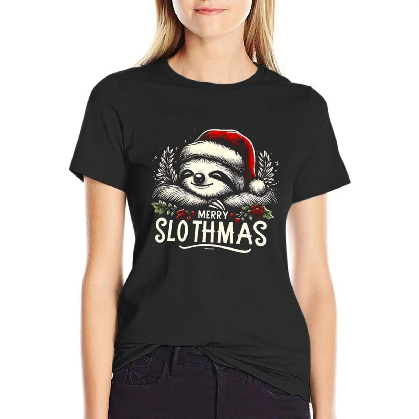 

Merry Slothmas T-shirt female tops cat shirts for Women