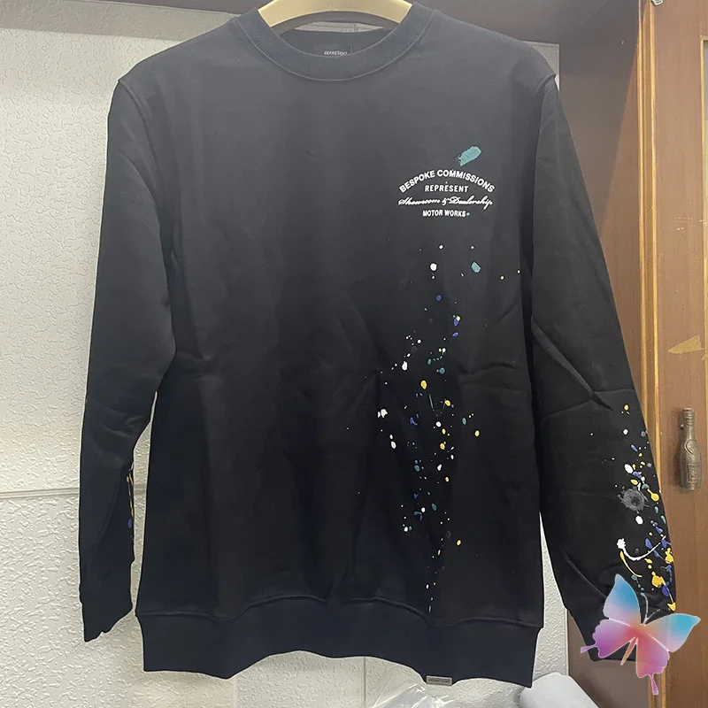 

Real Photos REP Sweatshirts Heavyweight Cotton Colorful Speckle Letter Print Round Neck Pullover Street Casual Men Women Hoody