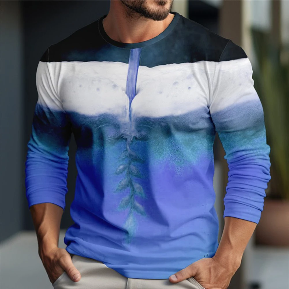 

Mens Print Long Sleeve Round Neck Slim Fit Muscle Tops Casual T-shirt Blouse Pullover Streetwear Tee Men Clothing