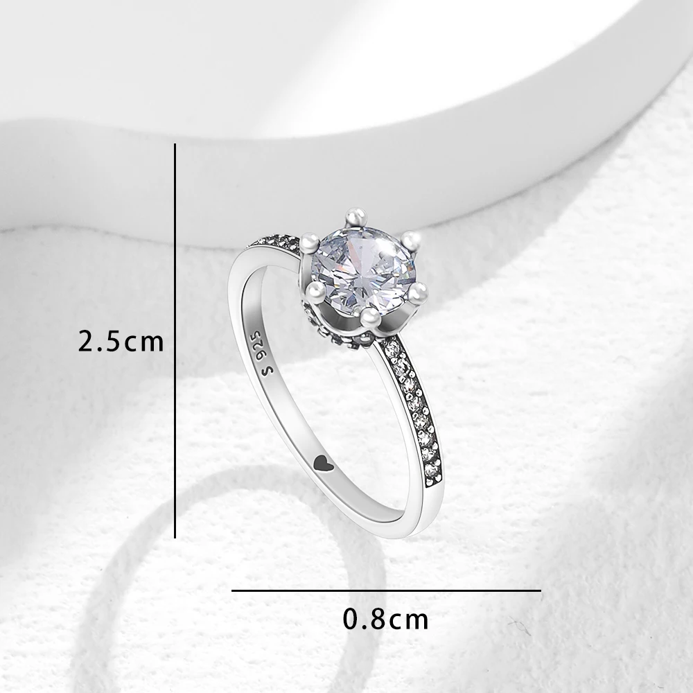 2025 New 925 Sterling Silver Shiny Classic Square Crown Heart-shaped Ring Exquisite Luxury Charm Jewelry Holiday Surprise Gifts 4