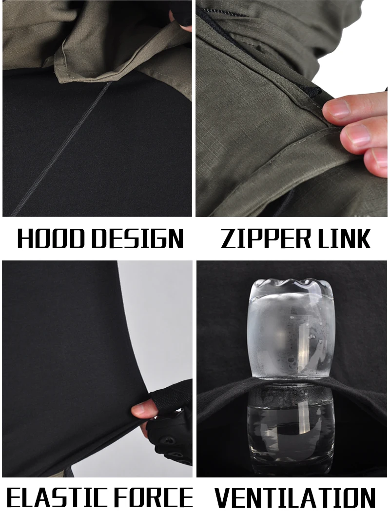 HAN WILD Cotton Shirts Tactical Shirt for Men Combat T-shirt Wear Resistant Airsoft Camping T-shirts Hooded Hiking Hunt Clothes