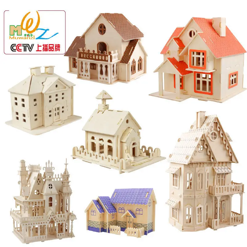 3D Puzzle Wooden House Building Construction Children Kids Educational Toys 