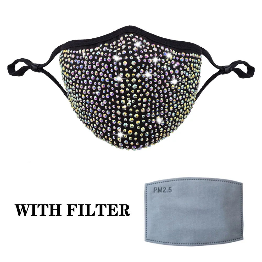 Bling Pailletten Maske Dekoration elastische Maske Schmuck für Frauen Mode Strass Unisex für Halloween Kostüm Cosplay Gesichtsmaske – Detail 15