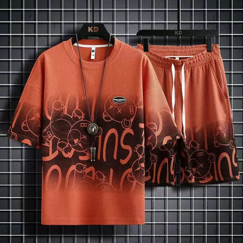 Men's Summer Waffle Lounge Suit Thin Style Ice Silk Comfortable Short