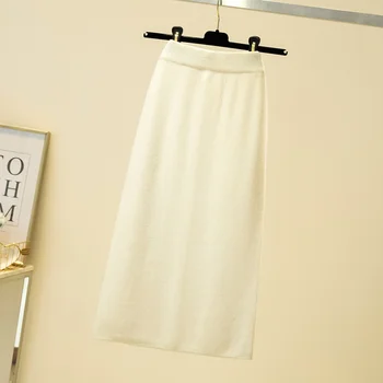 تنورة حياكة سوداء لعام 2025 تنورة نسائية عالية الخصر أنيقة طويلة للنساء موضة الخريف والشتاء تنورة مكتب التنانير النسائية 2