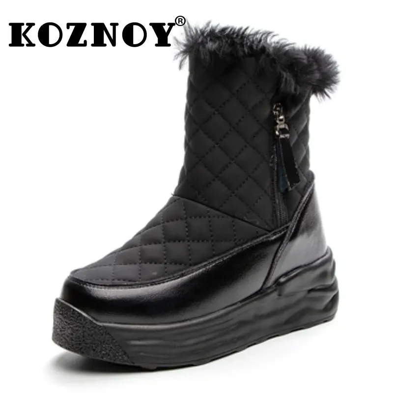 

Fujin 7.5Cm Genuine Leather Down Cloth High Top Women Shoes Platform Boots Wedge Autumn Winter Warm Plush Ankle Booties Shoes