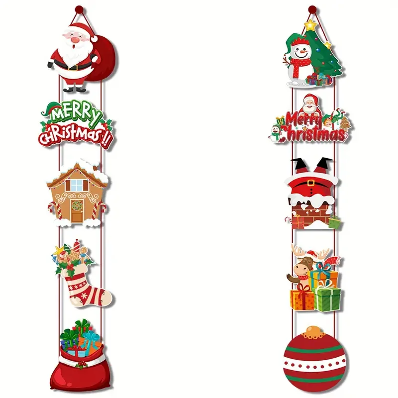 Merry Christmas Hanging Door Banner With Santa Snowman Home Decor For Wall Fireplace Window Xmas New Year Party