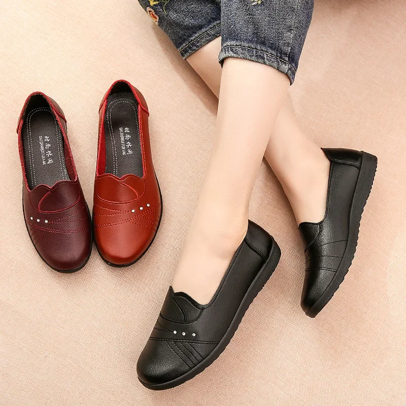 Genuine Leather Shoes Womens Loafers Soft Comfortable Casual Shoes for Women Slip-on Moccasins Loafers Ladies Flat Shoes
