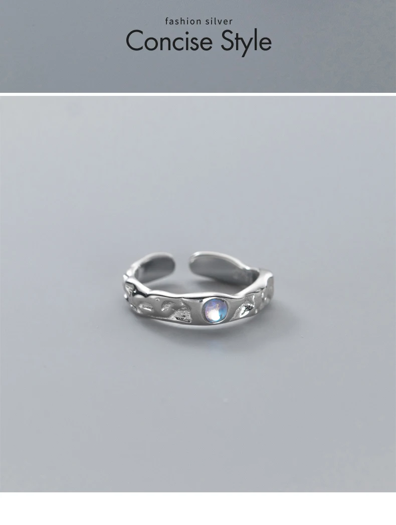 Modian Real 925 Sterling Silver Irregular Exquisite Adjustable Ring Moonstone Opening Rings for Women Birthday Jewelry Gift Modian Real 925 Sterling Silver Irregular Exquisite Adjustable Ring Moonstone Opening Rings for Women Birthday Jewelry Gift