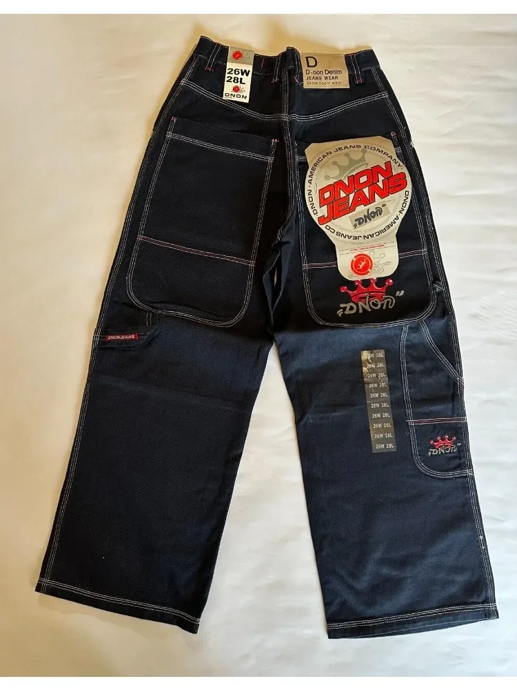 

Новые винтажные мешковатые джинсы с вышивкой в виде надписи короны для мужчин и женщин Y2K Harajuku модные готические повседневные широкие брюки с высокой талией