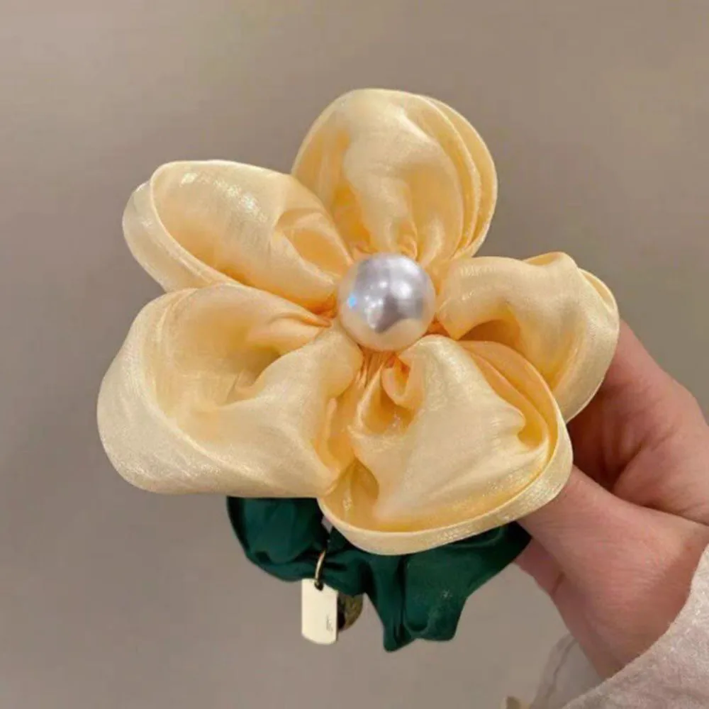 Elegant Pearl Rhinestone Flower Hair Rope Scrunchie