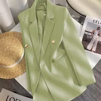 Veste de costume blanche élégante avec boucle en métal pour femme, blazer de bureau décontracté, style occidental, haut de gamme, printemps-automne 2025 3