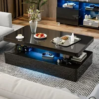 Coffee Table, Coffee Table for Living Room, Contemporary Rectangle Design Coffee Table with 16 Colors LED Lights, Coffee Tables 1