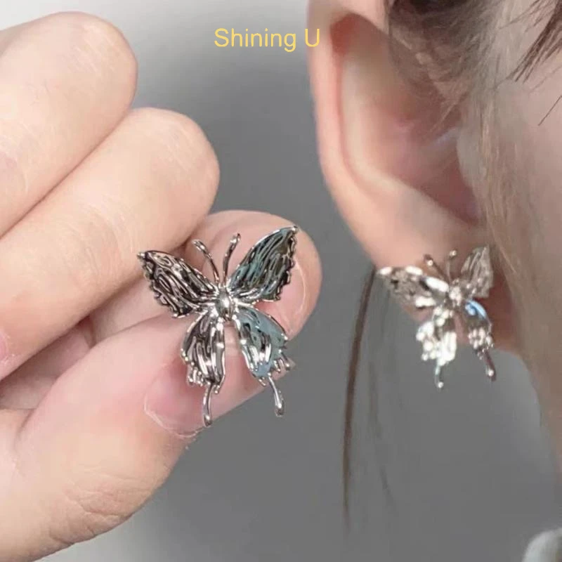 

Shining U Butterfly Stud Earrings for Women Sweet Cool Silver Color Fashion Jewelry Gift