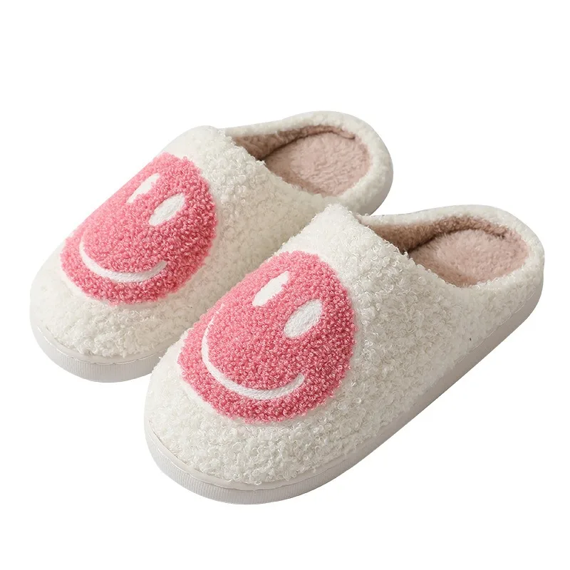 Fashion Couple Winter Toe Wrap Warm Smile Print Slippers Thick Soft Sole Slides Men Women Indoor Floor Flat Home Non-slip Shoes