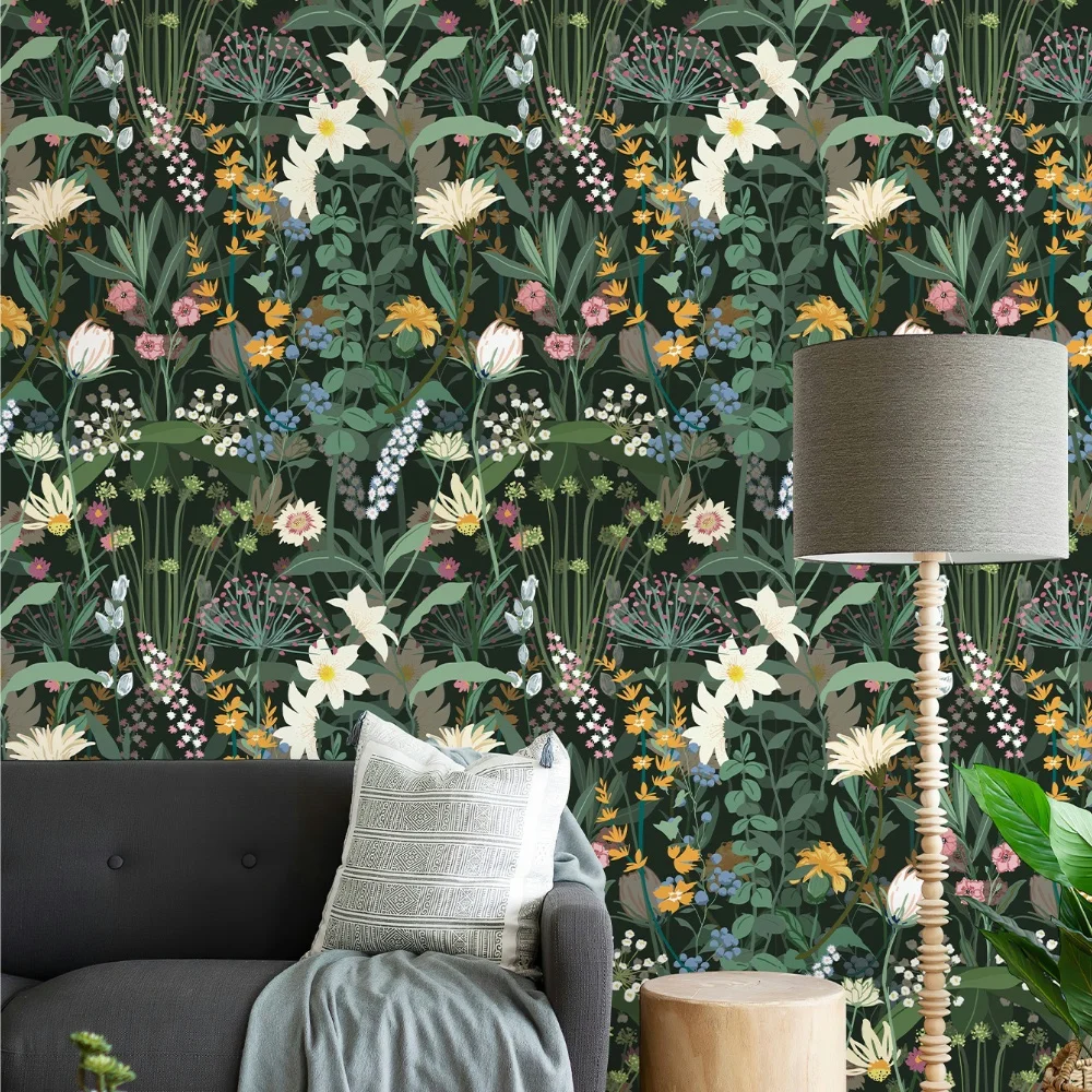 خلفية زهرية خضراء مقاومة للماء من مادة PVC ملصقات جدارية قابلة للتقشير واللصق ذاتية اللصق وقابلة للإزالة لتزيين المنزل القديم