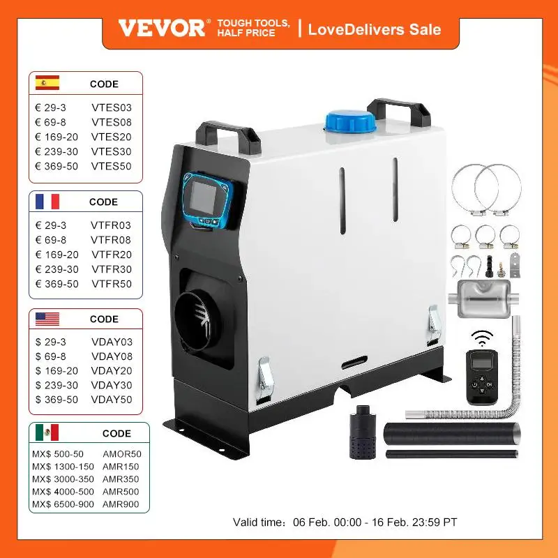 Vevor Riscaldatore Ad Aria Diesel 12V, Riscaldatore Di Parcheggio, Riscaldatore Per Camion 8Kw All In One Interruttore Schermo Lcd, Riscaldamento Da P
