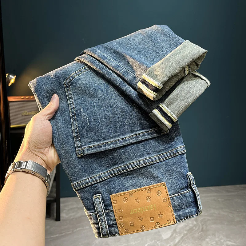 

2024new cropped jeans men's spring/summer thin fashion brand light luxury slightly loose tapered casual stretch slim fit skinny