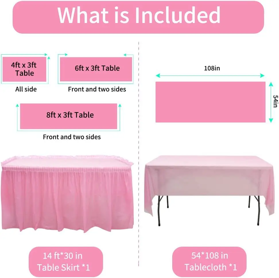 Disposable Table Skirt & Tablecloth Plastic Table Cover Decoration Birthday Party Wedding Festival Round Rectangular Tables 4