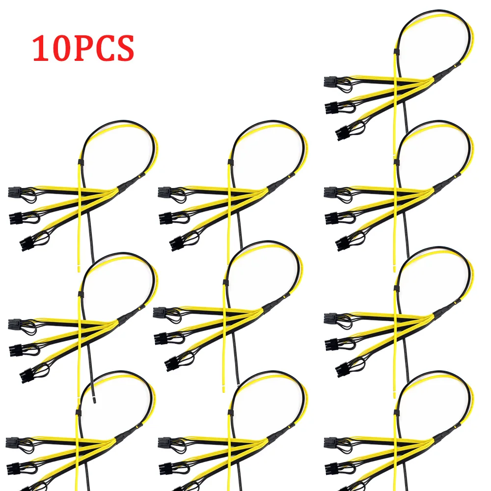 70cm Power Supply Cable 6+2 Pin Card Line 1 to 3 6pin + 2pin Adapter Cable 12AWG+18AWG Splitter Wire for Miner Mining BTC