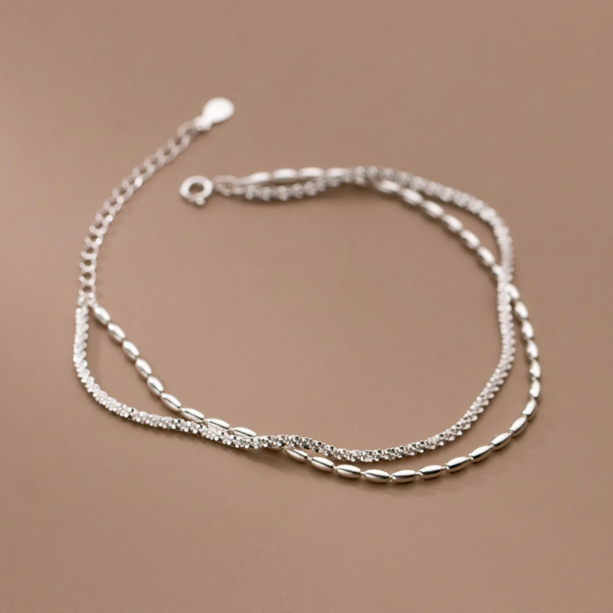 MIQIAO 925 Sterling Silver Popcorn Chain Bead Anklets for Women