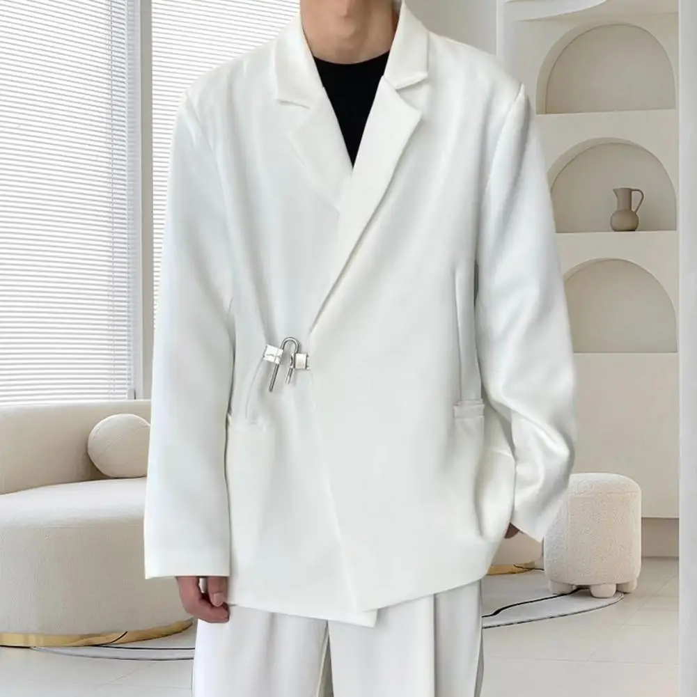 

Groom Wedding Jacket Anti-wrinkle Solid Color Lapel Mid Length Suit Coat with Patch Pocket for Business Clothes