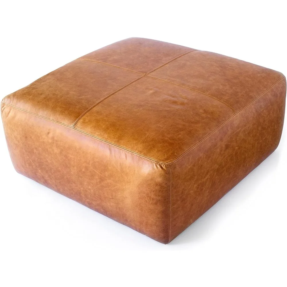 POLY & BARK Sequoia Ottoman in Full-Grain Pure-Aniline Italian Tanned Leather in Cognac Tan 3