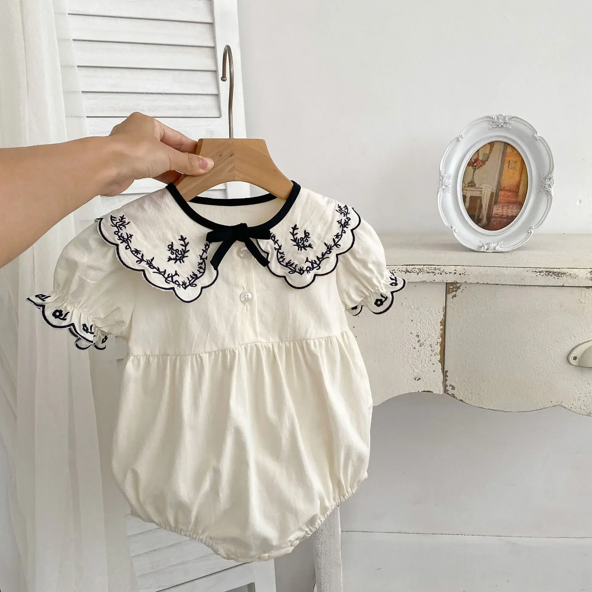 Baby Summer Clothes Embroidered Baby Short-sleeved Jumpsuit