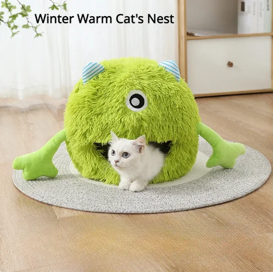 Neues Haustiernest Winter-Warmes Hundebett Katzen-Villa Plüsch-Haustiermatte Kleine Froschform Halbgeschlossenes Kätzchen-Welpen-Haus Haustierzubehör – Detail 2