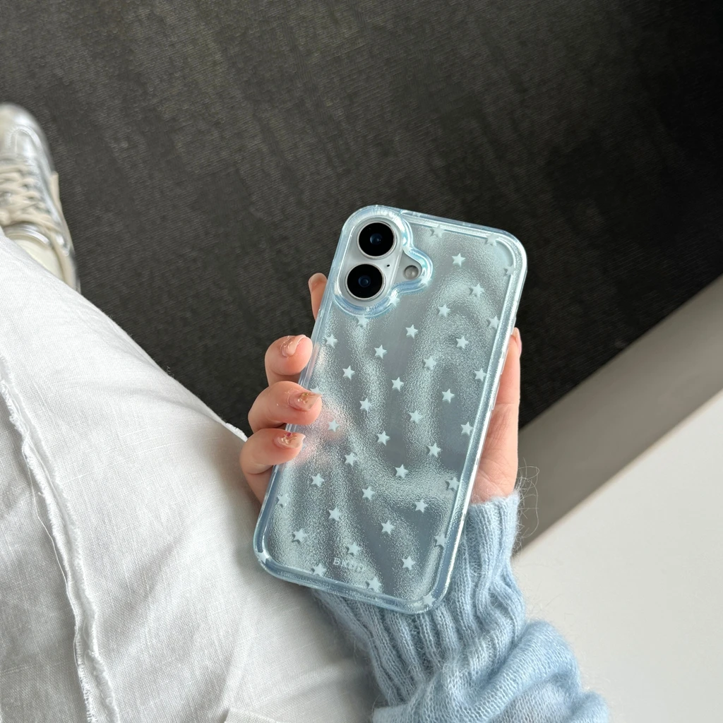 Korean Style Translucent Light Blue Star Shockproof Phone Case