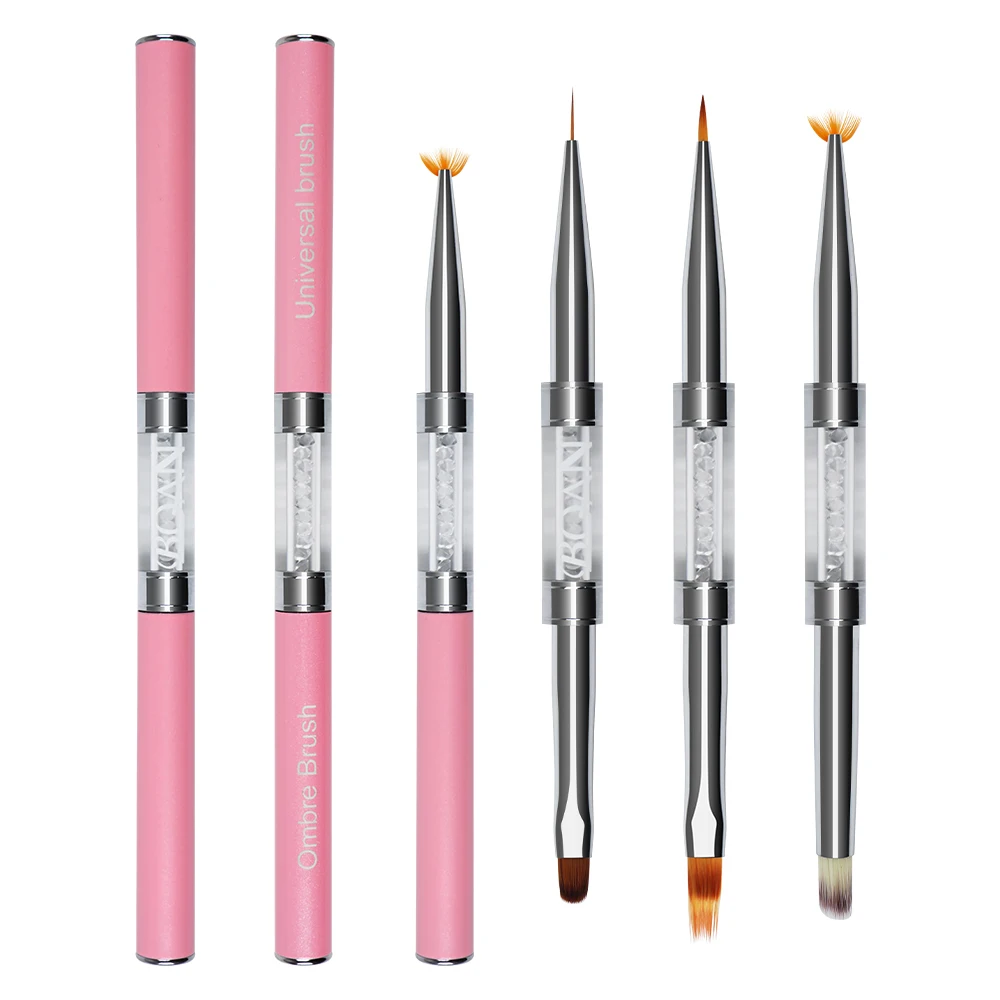 BQAN  Double Head Pink Crystal Handle Drawing Brush Liner Brush Painting Pen Gel Polish Crystal Nail Art Manicure Tools 2