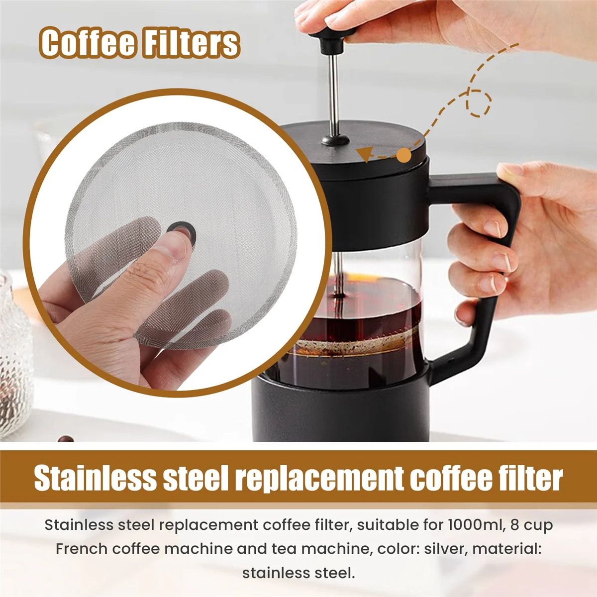 RIRI 4 Pcs 4 in 스테인레스 스틸 교체 커피 필터 메쉬, 1000 Ml, 8 컵 프렌치 프레스 커피 메이커 및 차 기계