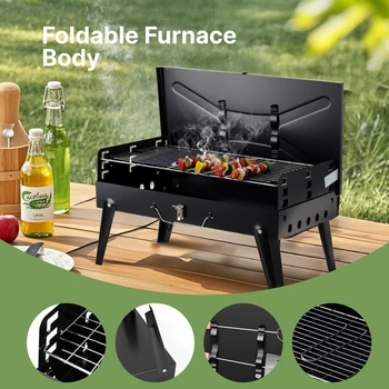 Portable Charcoal Grill, Foldable BBQ Grill with Adjustable Heights, Durable & Compact, Easy to Clean, Perfect for Camping, Tail 5