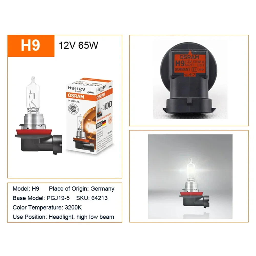 OSRAM H9 64213 PGJ19-5 ORIGINAL LINE Lamp 3200K Headlight 12V 65W Hi/lo Beam Car Halogen Standard ECE Bulbs Made in Germany 3