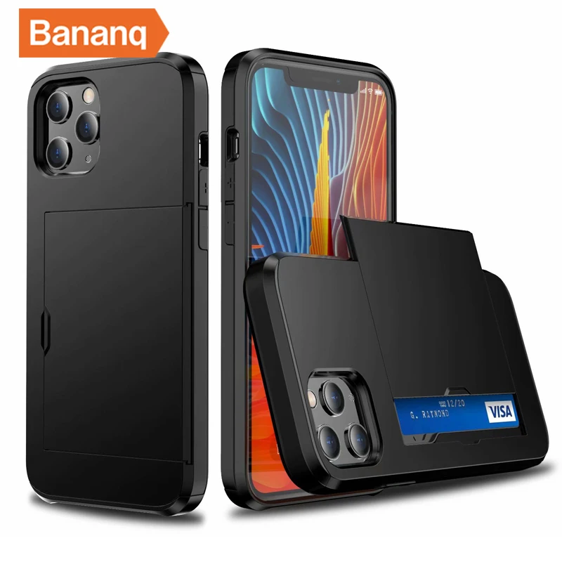 thumbnail image 1 of Bananq Slide Card Slot Phone Case For iPhone 11 12 13 14 15 Pro Max Mini X XS XR 8 7 6 Plus Shockproof Card Bag Cover, 1 of 4