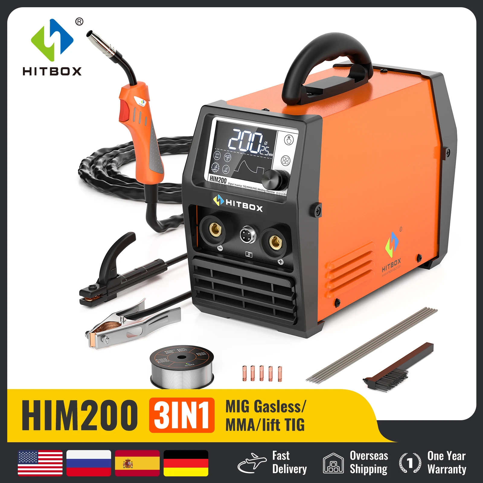 3 In 1 Welding Machine Lift TIG MMA HIM200 Gas Shielded MIG Gasless Single Voltage 220V Supports The Use Of Drawing Guns HITBOX