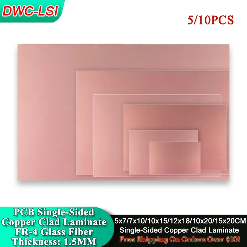 5/10PCS 5x7/7x10/10x15/12x18/10x20/15x20CM FR-4 유리 섬유 PCB 단면 구리 클래드 라미네이트 DIY 인쇄 회로 기판