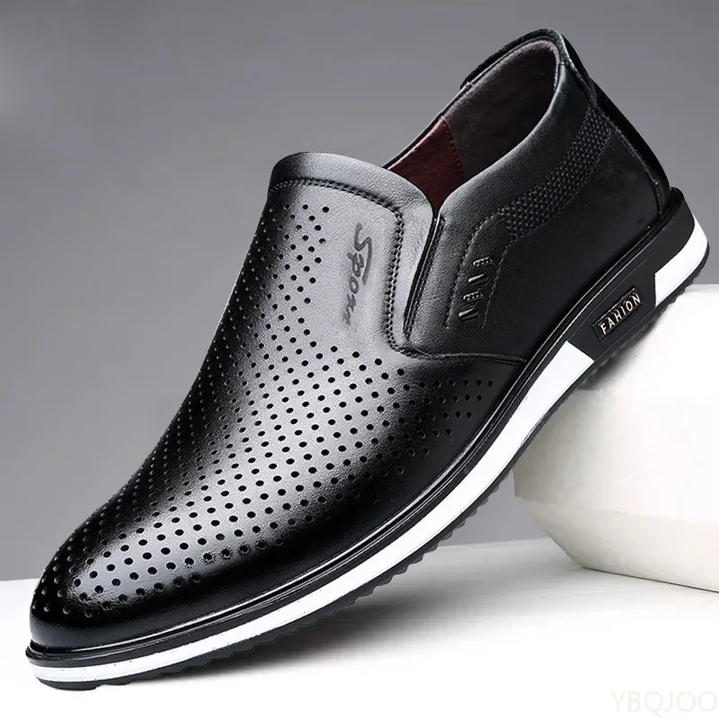 Spring Autumn Plus Size Men's White Hollow Breathable Non Stuffy Foot Men's Single Shoe Business Office Versatile Men's Shoes