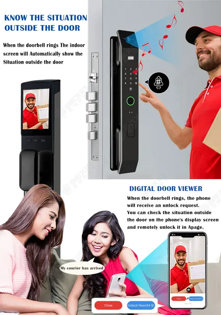 WISHome App 3D Face Recognition smart Door Lock Unlock Digital Smart Lock Fingerprint Key Card Nfc Phone Unlock Lock 3