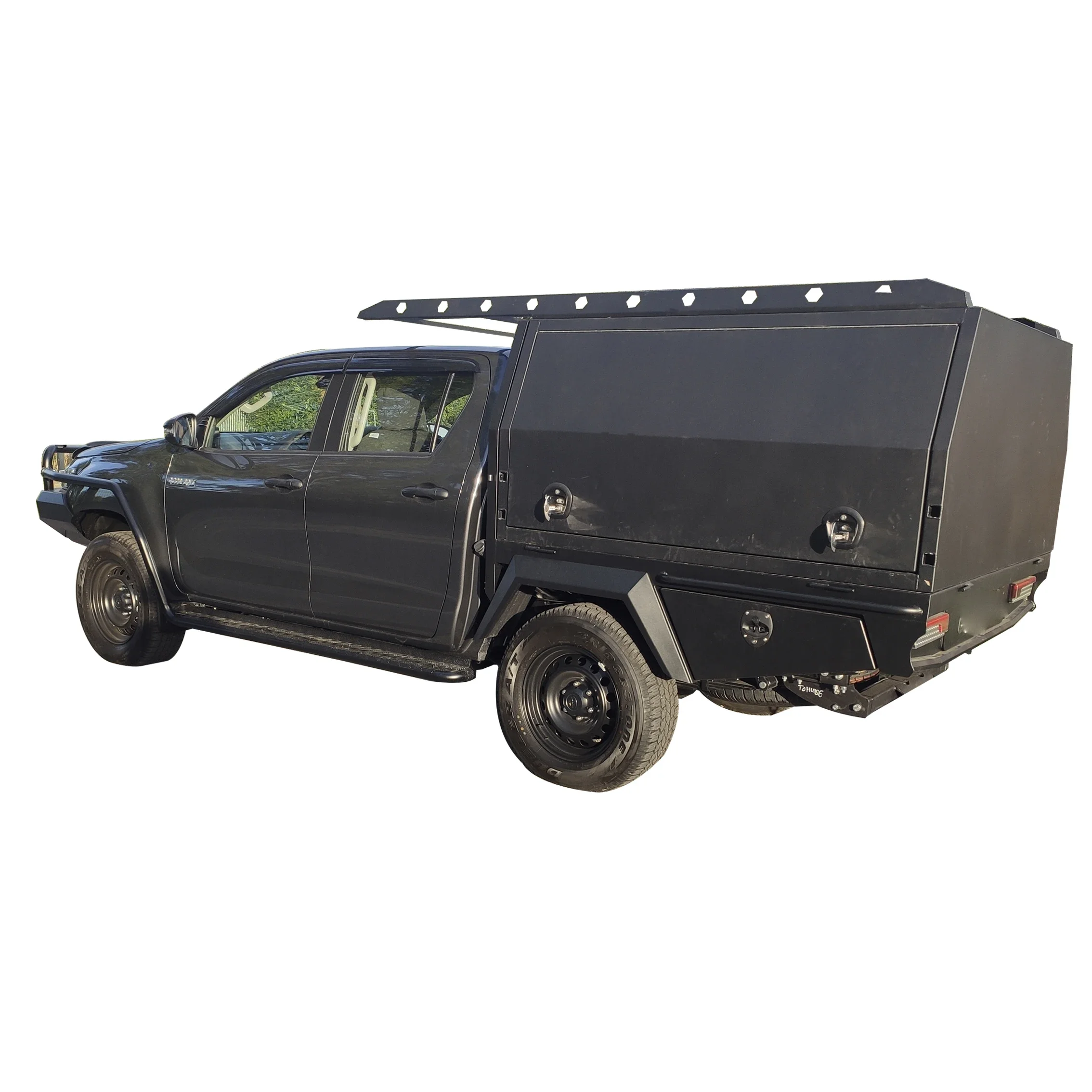 China Manufacture Black Power Coating Aluminum Double Door Truck Ute Canopy With Jack Legs