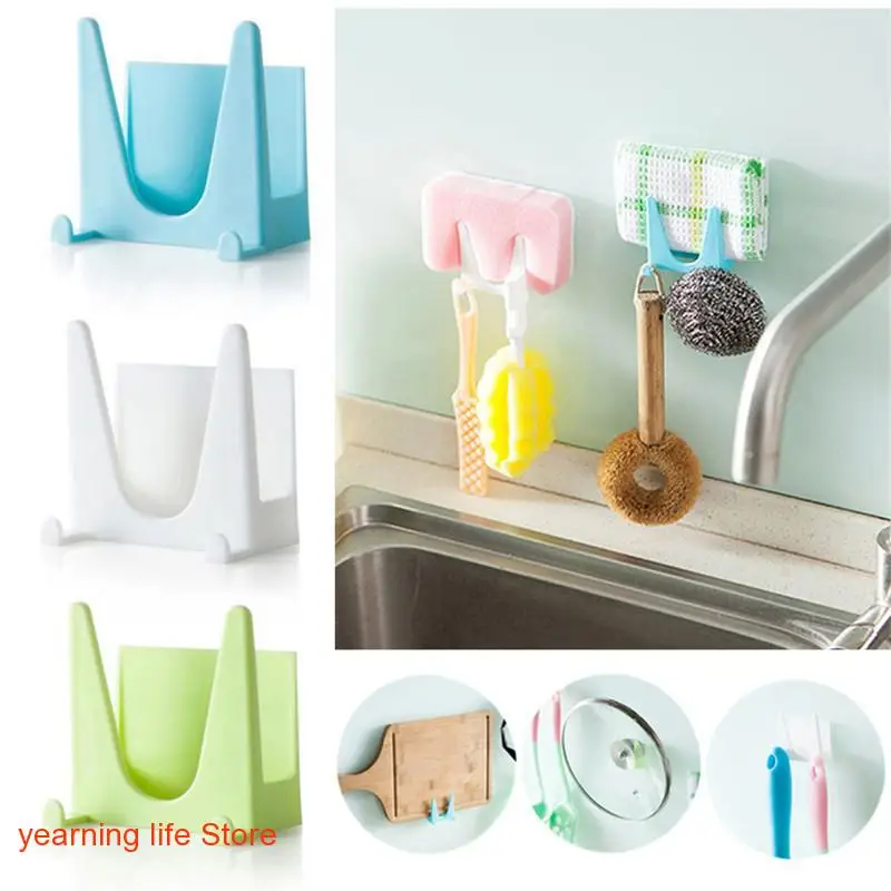 

2 PCS Wall-mounted Lid Rack With Hook Kitchen Bathroom Home Kitchen Sponge Cleaning Storage Tool Free Punching