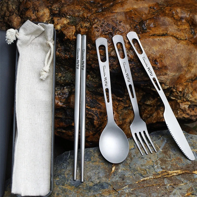 Portable Tableware Set Pure Titanium Dinnerware Frosted Knife Fork