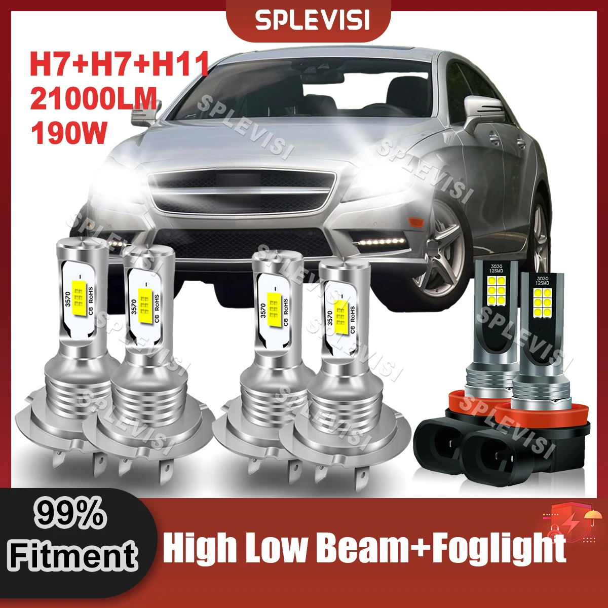

LED Headlight Bulbs H7 High Beam+H7 Low Beam+H11 Foglight Collocation Kit For Mercedes-Benz CLS550 2007 2008 2009 2010 2011