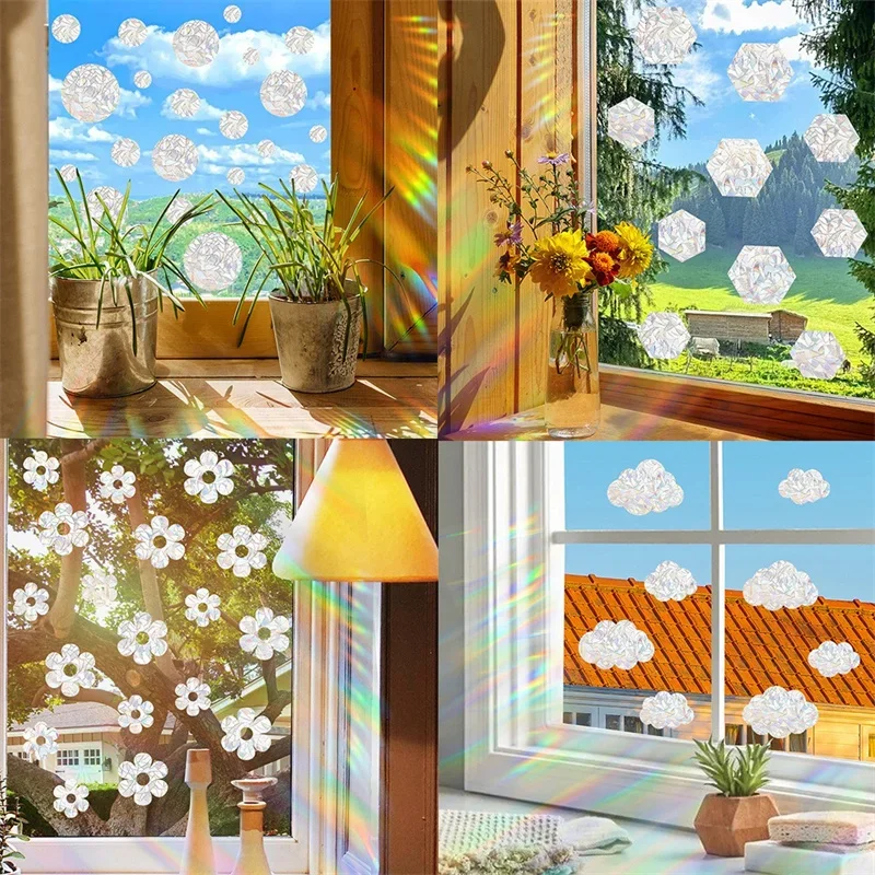 Sun Catcher Window Stickers Cloud Animals Butterfly Flower Pattern Electrostatic Rainbow Prisms Sunlight Decals