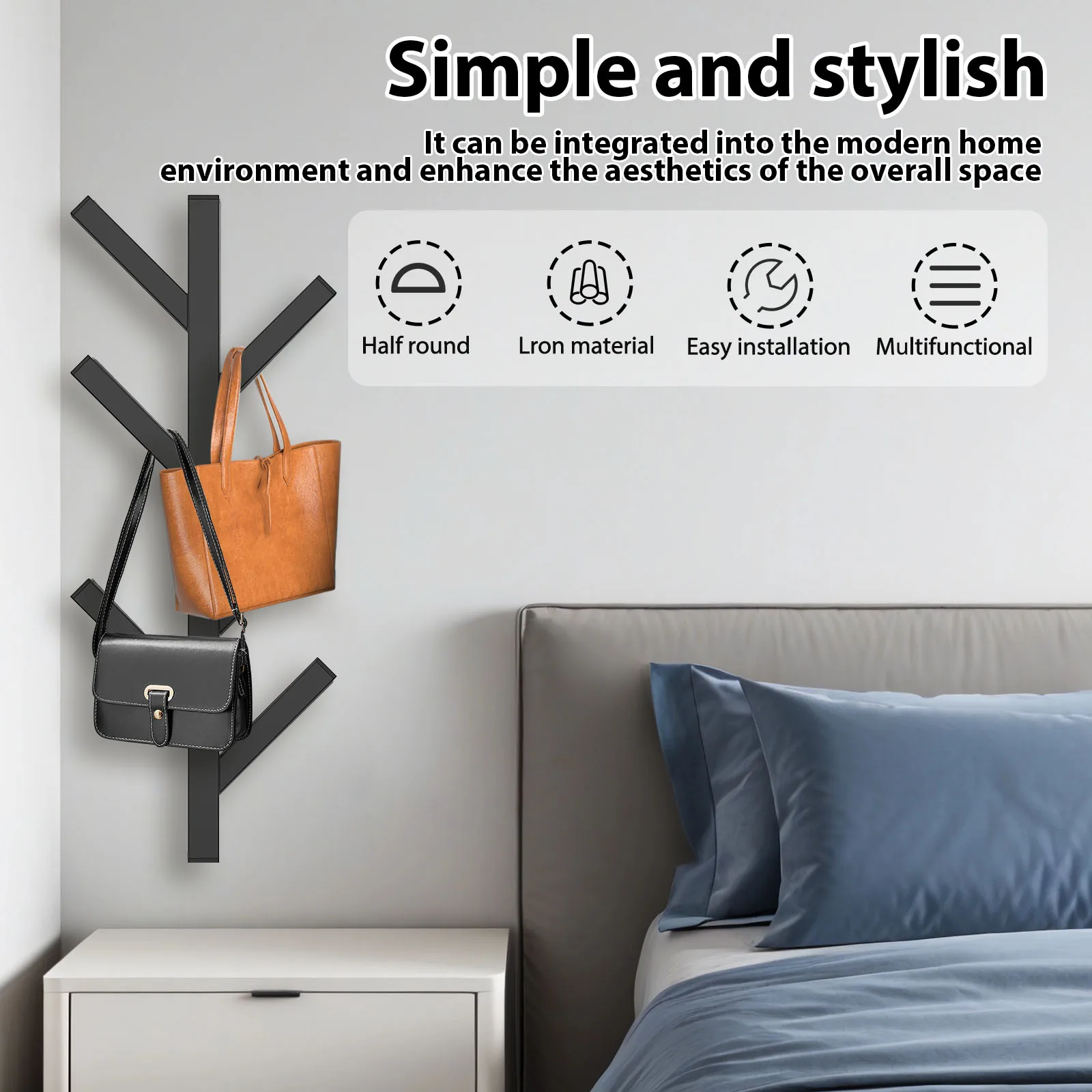 Wall Mounted Coat Rack Metal Vertical Hat Rack Multipurpose Clothes Hanger Home Living Room Storage Easy Install