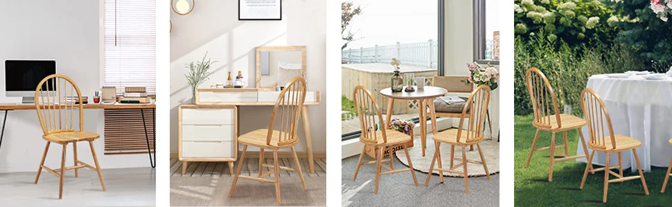 Description Picture 4 of itemSet of 2 Windsor Chairs, Wood Dining Chairs, French Country Armless Spindle Back Dining Chairs